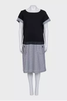 Black straight-cut dress with patch pockets