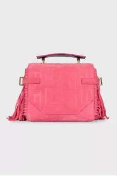 Pink suede bag with fringe