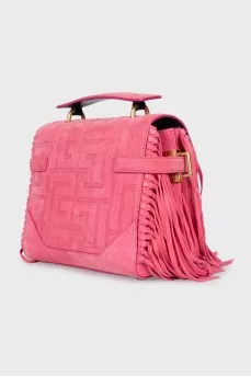 Pink suede bag with fringe