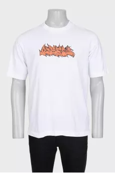 Men's white T-shirt with a bright print