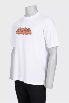 Men's white T-shirt with a bright print