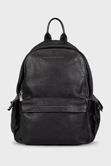 Men's leather backpack with patch pockets