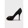 Fabric high heels decorated with crystals