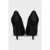 Fabric high heels decorated with crystals