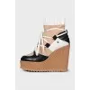 Black and white wedge ankle boots