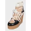 Black and white wedge ankle boots