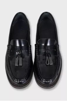 Leather loafers with front decoration