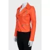 Orange leather jacket with a zipper