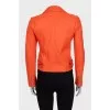 Orange leather jacket with a zipper