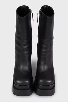 Leather ankle boots with heels and platforms