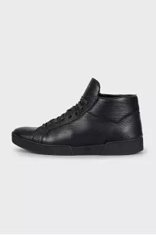 Men's black leather boots with logo