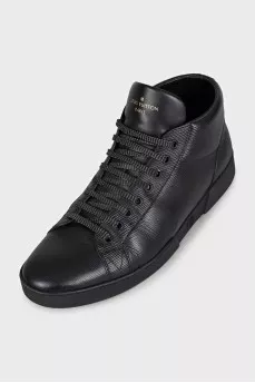Men's black leather boots with logo