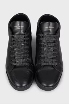 Men's black leather boots with logo