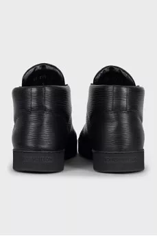 Men's black leather boots with logo