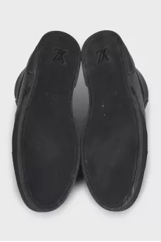 Men's black leather boots with logo
