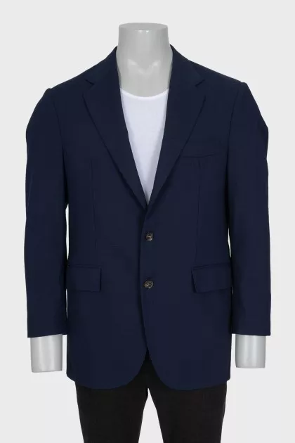 Men's blue single-breasted wool jacket