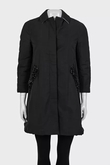 Straight button-down jacket with decoration