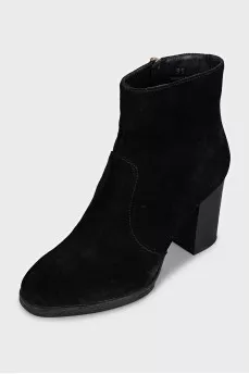 Black suede high-heeled ankle boots