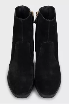 Black suede high-heeled ankle boots