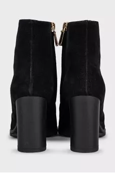 Black suede high-heeled ankle boots