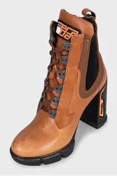 Brown leather high ankle boots