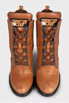 Brown leather high ankle boots