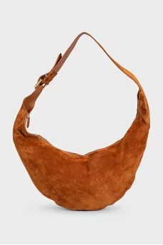 Brown suede hobo bag