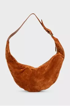 Brown suede hobo bag