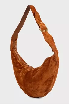 Brown suede hobo bag