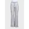 Silver cardigan and trousers suit