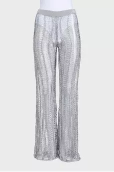 Silver cardigan and trousers suit