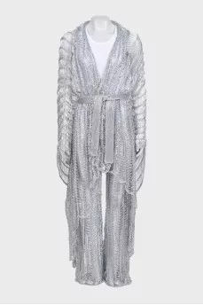 Silver cardigan and trousers suit