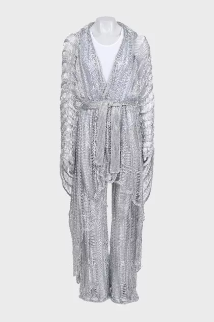 Silver cardigan and trousers suit