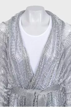 Silver cardigan and trousers suit