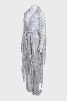 Silver cardigan and trousers suit
