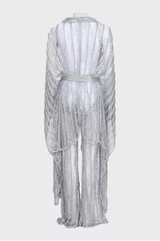 Silver cardigan and trousers suit
