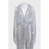 Silver cardigan and trousers suit