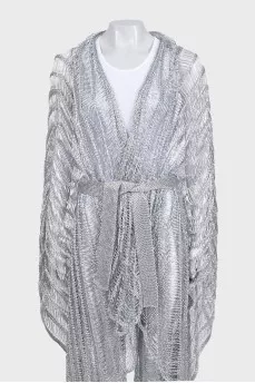 Silver cardigan and trousers suit