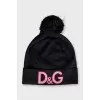 Black wool hat with logo