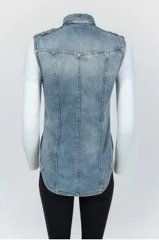 Denim vest with golden branded buttons
