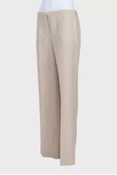 Beige straight-leg low-rise trousers