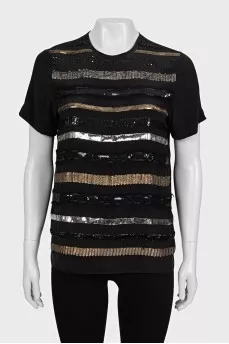 Silk T-shirt decorated with sequins
