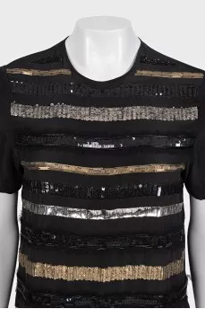 Silk T-shirt decorated with sequins