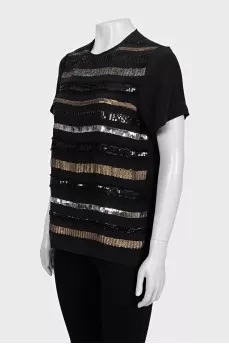 Silk T-shirt decorated with sequins
