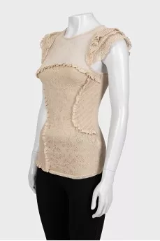 Beige T-shirt with lace sleeves