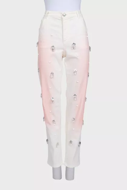 Straight-leg jeans decorated with crystals