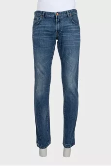 Men's blue straight-leg jeans