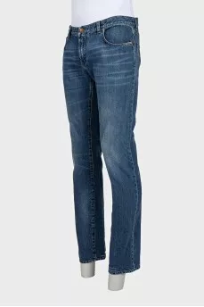 Men's blue straight-leg jeans