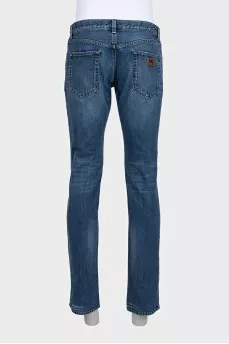 Men's blue straight-leg jeans