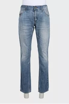 Men's straight-leg jeans with a distressed effect